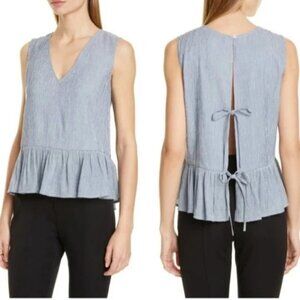 Club Monaco S/P Blue Peplum Textured Minimalist Barbiecore  Back Tie Closure